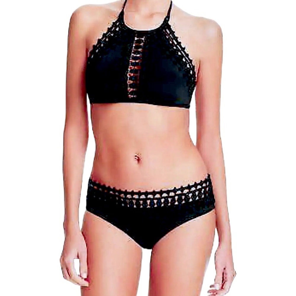 $94 Ale Alessandra Lace Inserts Bikini Top Small Strappy Back Embellished Ties - Picture 7 of 16